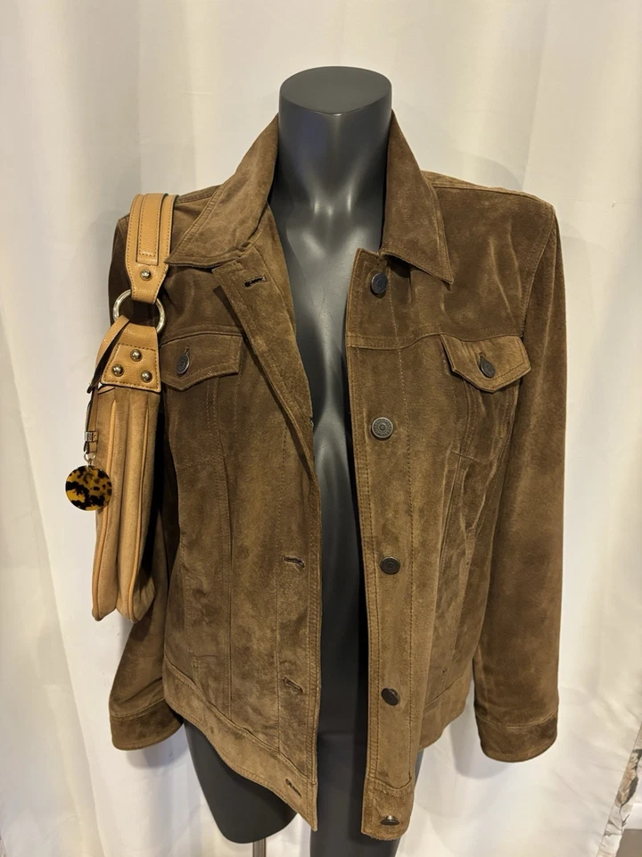 Chaqueta de cuero para mujer Eddie Bauer Seattle de gamuza lavable forrada marrón camionero XL Foto 1 de 4