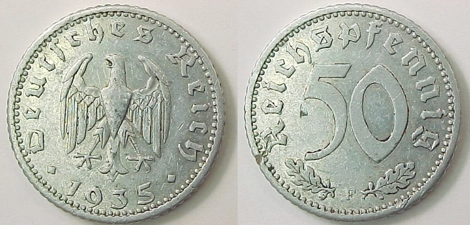 1935 F Alemania Alemán 50 Pfennig Extremadamente Fino - Casi Sin Circular XF - AU Foto 1 de 1