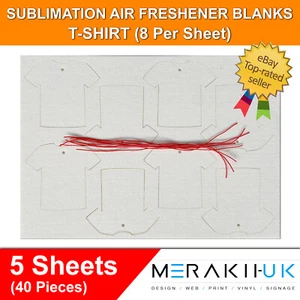 T-Shirt Sublimation Auto Lufterfrischer Rohlinge x5 Blatt mit Taschen und Saiten - Bild 1 von 1