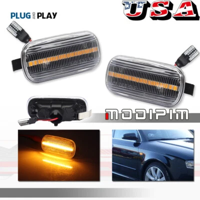 Clear Lerns Amber LED Side Marker Signal Lights For Audi A4 S4 B6 B7 A6 A8 C5 TT - Image 1 of 4