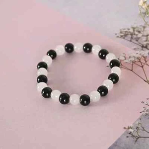 Black Tourmaline Selenite Stone Bracelet Crystal Healing Energy Unisex Gift - Picture 1 of 8