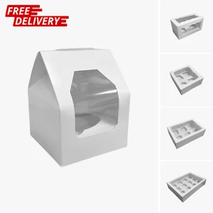 Scatole per cupcake bianche con finestra | 1,2,4,6,12 fori per cupcake | inserto vassoio rimovibile - Foto 1 di 6