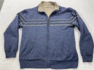 Alpaca Connection Sweater Mens Large Blue Full Zip Collared Peruvian Wool - Picture 1 of 15