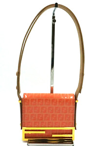 Authentic FENDI Coated Canvas Full Flap Shoulder Bag Orange