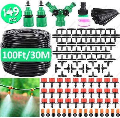 Sistema de riego por goteo planta de jardín auto riego micro manguera rociador kit 100 pies Foto 1 de 4