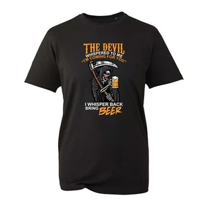 Camiseta The Devil I Whisper Back Bring Beer, Skull Beer Lover Top Unisex - Imagen 1 de 3