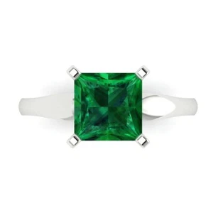 2.5 ct Princess-Cut Simulated Emerald Solitaire  Engagement Ring 14K White Gold - Picture 1 of 11