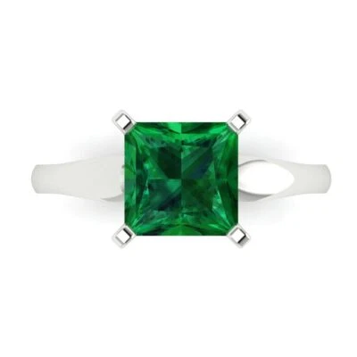 2.5 ct Princess-Cut Simulated Emerald Solitaire  Engagement Ring 14K White Gold - Image 1 of 4