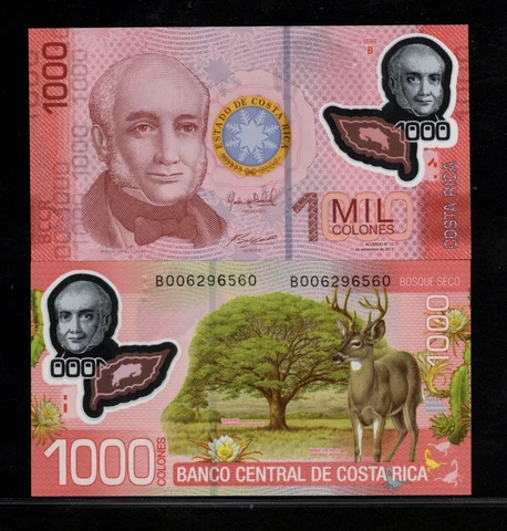 Costa Rica 1000 Colones Banknote 2013 P-274b UNC POLYMER  ***FREE SHIPPING*** Cover