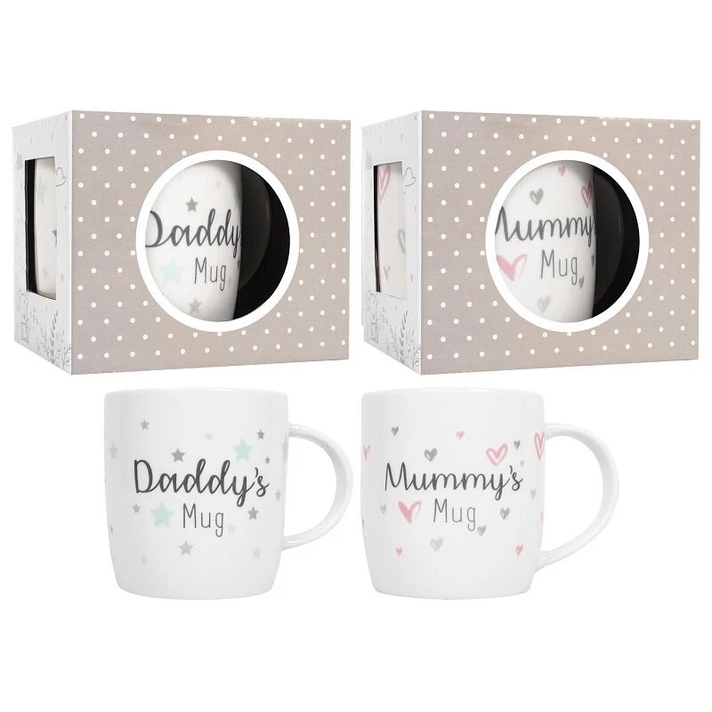 HUGS & KISSES Mummy Daddy Mug Gift Set - Mummy Mug - Daddy Mug - New Parents Gift