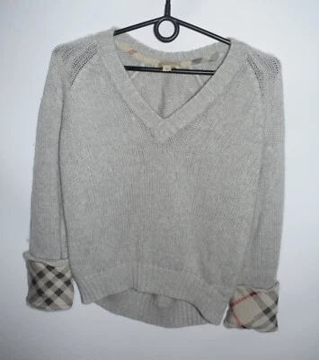 Suéter jersey tejido Burberry Brit gris algodón cachemir cuello en V para mujer talla M Foto 1 de 4