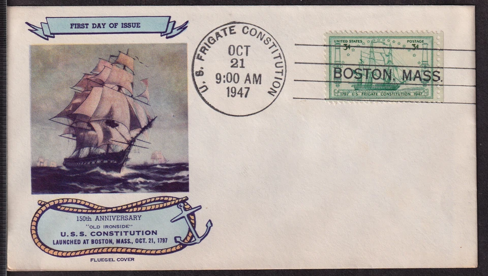 1947 U.S.S. Constitution 150th Sc 951-1 with Fluegel cachet unaddressed - Image 1 of 1