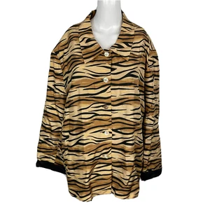 Camicia Silkland donna taglia 3X stampa tigre 100% seta bottoni camicia giacca foderata - Foto 1 di 8