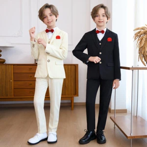 Kids Boys Formal Gentleman Outfit Coat Vest Shirt Bowtie Pants Wedding Suit - Picture 1 of 20