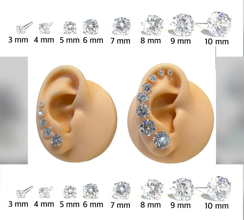 Orecchini Unisex Coppia Argento 925 Zircone Punto Luce Lobo 3-10mm Uomo Donna - Immagine 1 di 1