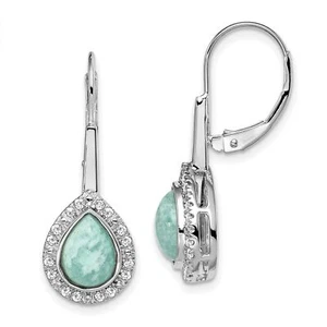 14k White Gold Pear Amazonite and Diamond Leverback Earrings - Picture 1 of 6