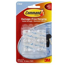Command Mini Clear Hooks with Clear Strips 17006Clr-Vp, 12 Hooks with 16 Adhesi