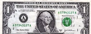 Billete de $1,00 de la Reserva Federal serie 2003A Boston - Imagen 1 de 2