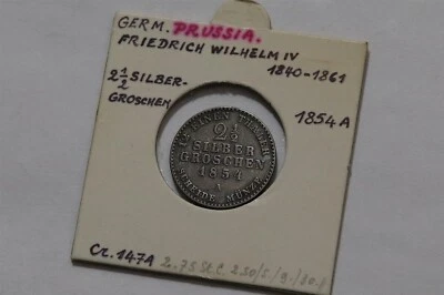 🧭 🇩🇪 GERMANY PRUSSIA 2 1/2 GROSCHEN 1854 A SILVER B66 #715 - Image 1 of 3