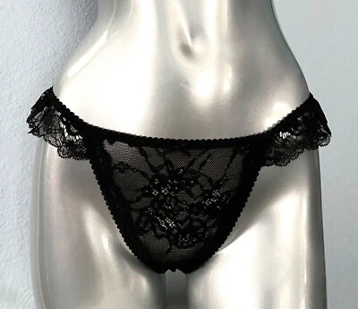 Victoria's Secret Bikini Panty Nuevo con Etiquetas Dream Angels Negro Encaje Volantes Volantes Foto 1 de 3