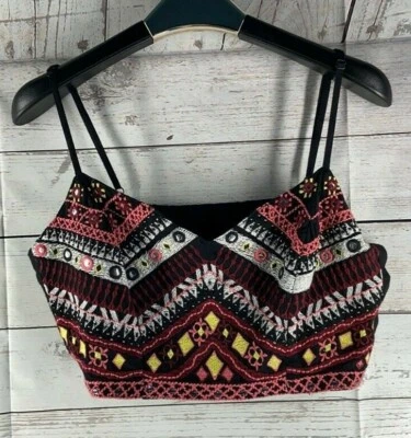 Top corto bordado GUESS Liberty negro para mujer Jet talla L Foto 1 de 4