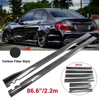 86.6" Carbon Style Side Skirt Extension Lip For Mercedes Benz W205 W204 W212 - Imagem 1 de 4