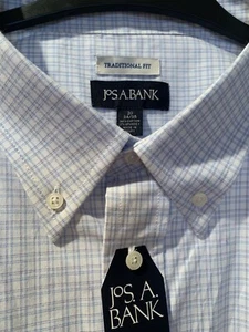 Jos A Bank abito camicia uomo grande e alta taglia 20 34/35 blu e viola a quadri NUOVO NUOVO CON ETICHETTE - Foto 1 di 15