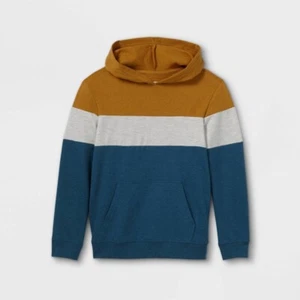 Cat & Jack PlusBoys' Colorblock French Gold/Cream/Navy  Terry Hoodie,  Size XL - Picture 1 of 3