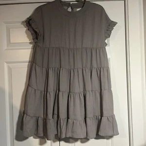 NWT Foteisy Ruffled Babydoll Lined Dress Gray Size Small - Picture 1 of 7