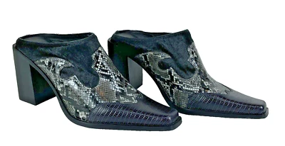 Jeffrey Campbell Mules Snakeskin Chunky Heels Leather Calf Hair Cowboy Boots - Image 1 of 4
