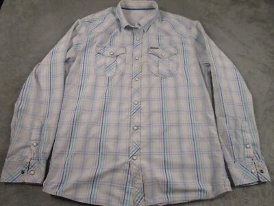 Camisa Marc Ecko Para Hombres Mediana Azul A Cuadros Perla Bolsillo a Presión Moderna Informal Foto 1 de 4