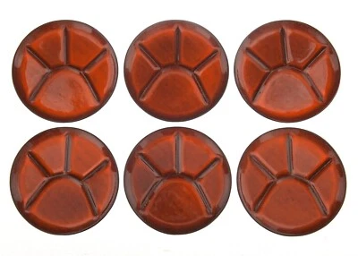 6 Assiettes à Fondue en Grès Vernissé Orange vers 1960 - Photo 1/3