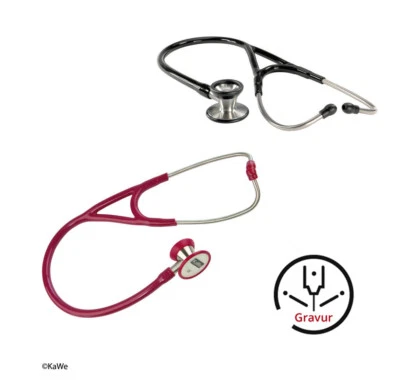 KaWe Stethoskop Profi Kardiologie Doppelkopfstethoskop schwarz burgund GRAVUR