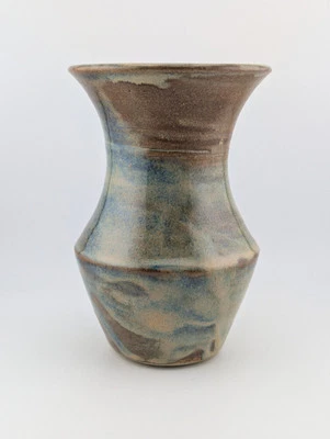 Vintage Pottery Studio Blue Brown Glazed Vase 6.25" Signed - Image 1 of 4