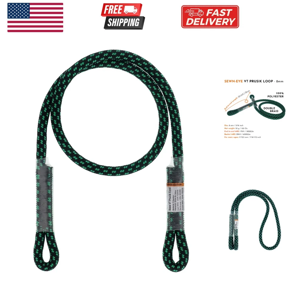 GM Climbing 8mm 5 16" Prusik Swen Eye Pre Sewn 30 Inch Durability High Quality