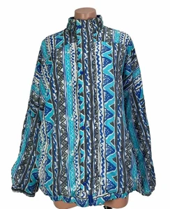 Vintage 80s Wild Abstract Print Blue Full Zip Windbreaker Jacket Quiksilver? - Picture 1 of 6