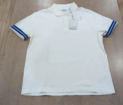 $660 Para Hombres BURBERRY Puño en Contraste Piqué Polo Blanco Calza Grande Foto 1 de 4