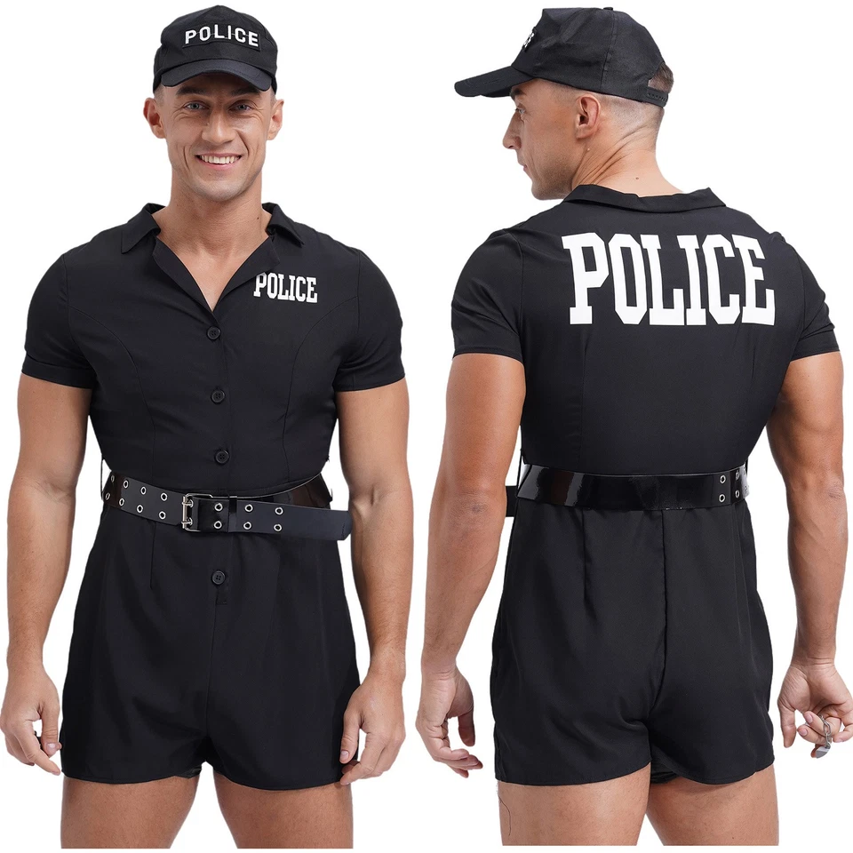 Men Costume Sexy Bodysuit Caps Romper Dating Night Uniform Halloween Outfits - Image 1 of 1