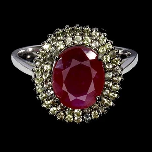 925 Sterling Silver Ring Oval Ruby 10x8mm Sapphire Diamond Cut Gemstone Size 8 - Picture 1 of 14