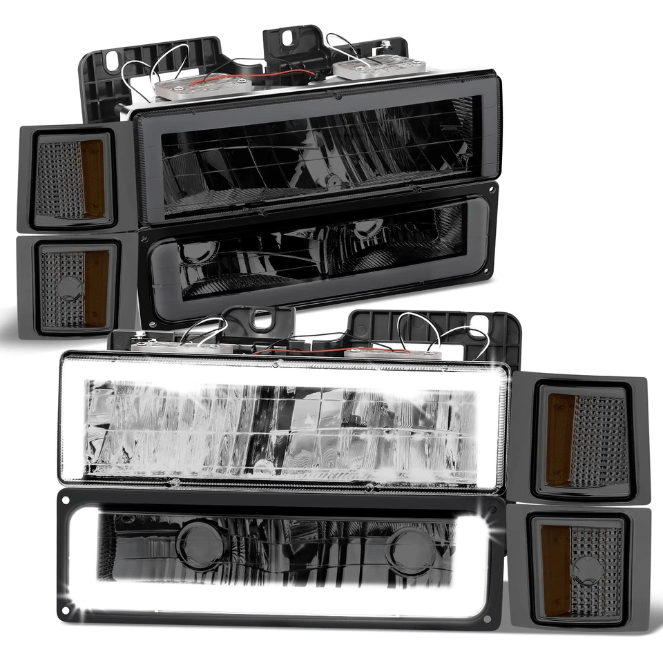 Faro LED DRL Fit 94-00 Chevy C/K + señal de parachoques + lámparas de esquina ahumadas/ámbar Foto 1 de 4