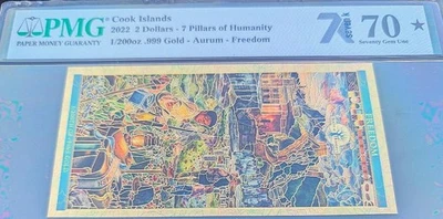 HGR 2022 $2 Islas Cook 1/200oz ORO ((Libertad)) PMG EXCELENTE GEMA 70EPQ* (3) Foto 1 de 2