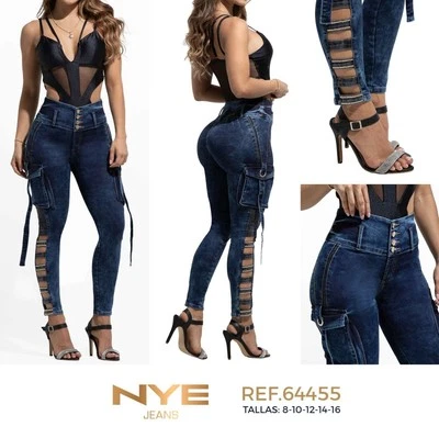 NYE JEANS COLOMBIANOS COLOMBIANOS PUSH UP LEVANTA COLA LEVANTAMIENTO DE GLÚTEOS SEXY TALLA 3 - Imagen 1 de 3