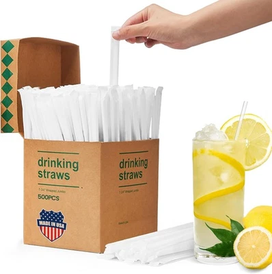 ACSTEP Plastic Straws [500 Pcs-7.8" Long] Individually Wrapped Clear Disposable Drinkin