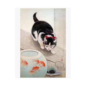 Skurriles Katzenkunst Poster, süße Katze Wanddeko, Tierliebhaber Geschenk, Vintage - Bild 1 von 6