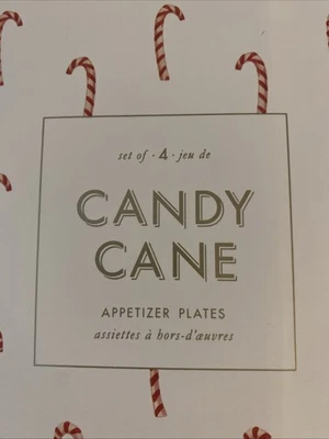 Juego de 4 platos de bastón de caramelo Pottery Barn rojo marfil aperitivo de postre Navidad nuevo Foto 1 de 4