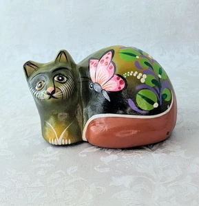 Brand New Mexican Pottery Cat w/Butterfly Figurine Folk Art Hand Painted Signed  - Bild 1 von 7