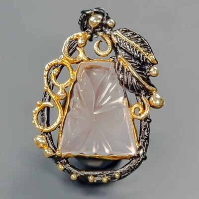 Colgante de cuarzo rosa natural de 12 quilates Fine Art de plata de ley 925/NP50397 Foto 1 de 4