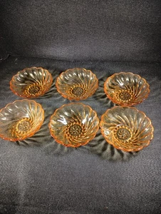 6 ciotole da dessert Hazel Atlas 5" ambra coloniale Swirl - Foto 1 di 3