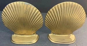Vintage Solid Brass ClamShell Bookends, approx. 5" Tall ~ made in Taiwan - Picture 1 of 9
