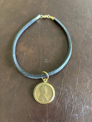 Pulsera de cuero negro para hombre con centavo Lincoln 1929.  Precio de ganga. Foto 1 de 3